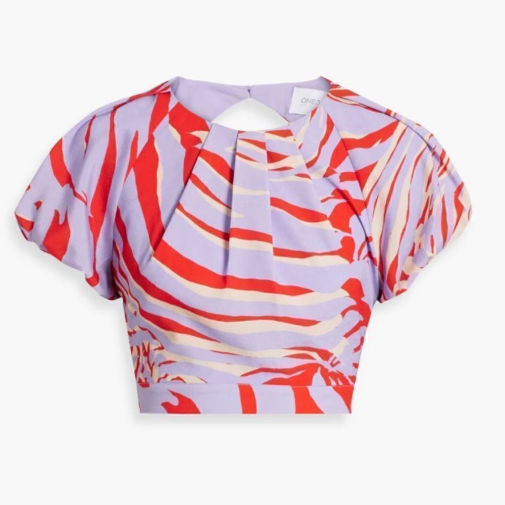 ONE 33 SOCIAL Open Back Cropped Printed Crepe de Chine Top Size 8 NWT